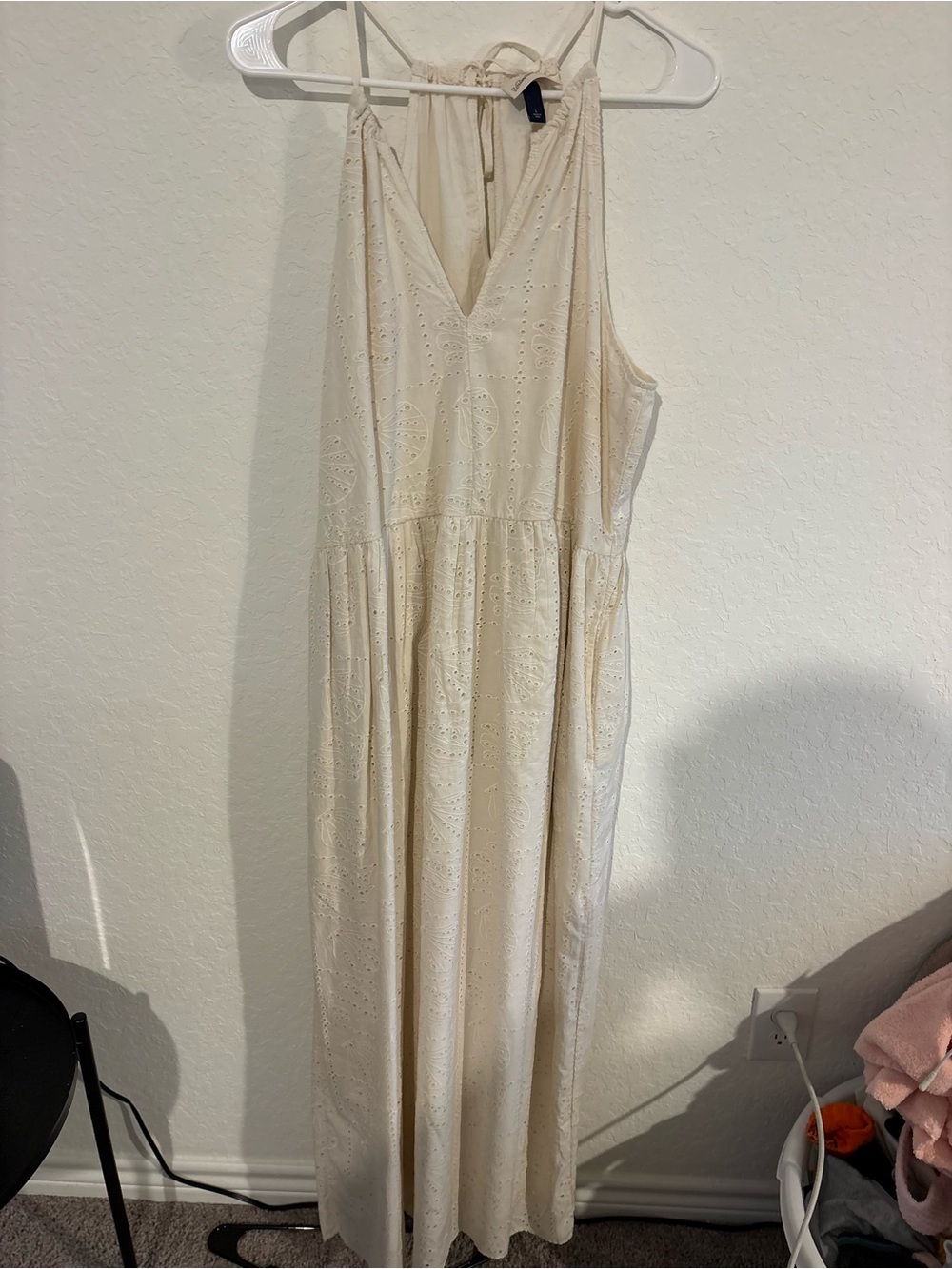 Universal Thread Cream Eyelet Halter Maxi Dress
